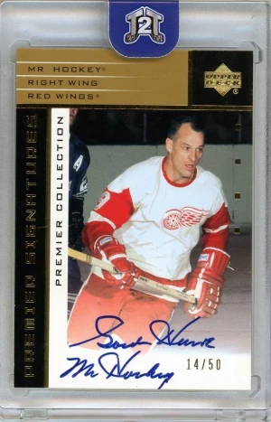 2003-04 Upper Deck Premier Signatures Gordie Howe Auto #14/50 front